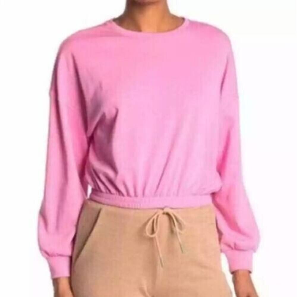 Elodie Women's Elasticized Hem Long Sleeve Sweatshirt In Pink Medium
